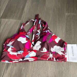 Athleta Red and Pink Floral Sports Bra